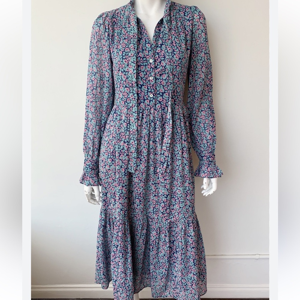Banjanan Marion dress Floral Maxi Dress long sleeve ruffles neckline tiered airy